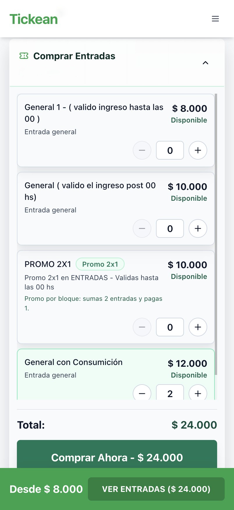 Ticketauswahl und Checkout auf dem Handy